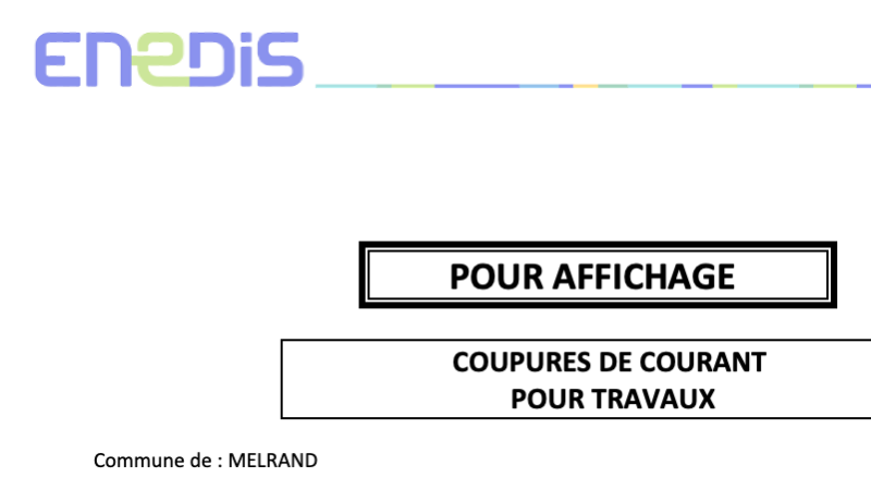 Enedis vous informe d’une coupure de courant pour travaux concernant la commune de MELRAND.