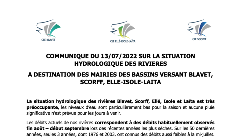 SITUATION HYDROLOGIQUE BLAVET, SCORFF, ELLE-ISOLE-LAITA