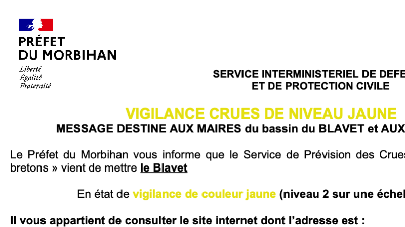 Message d’alerte de la préfecture du Morbihan
