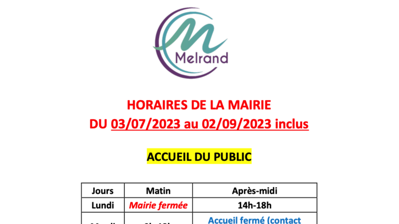 Mairie horaires estivaux 2023