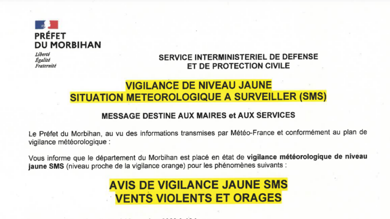 Message d’alerte VIGILANCE JAUNE