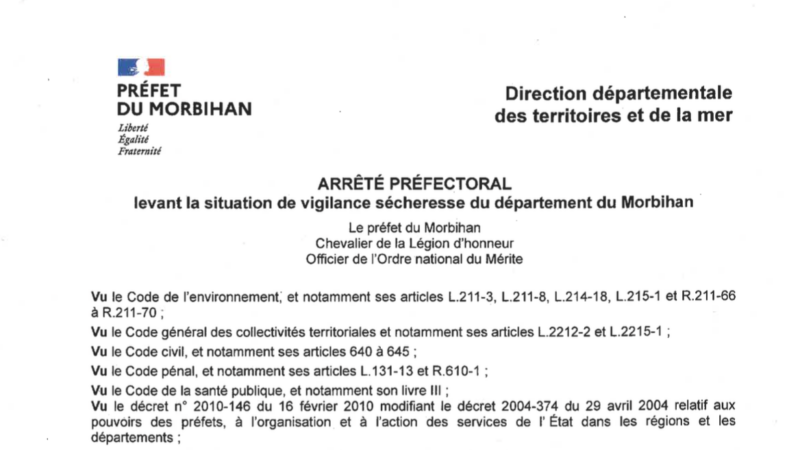 Levée de vigilance sécheresse 56