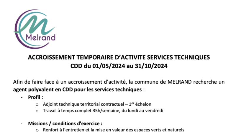 CDD aux services techniques de MELRAND