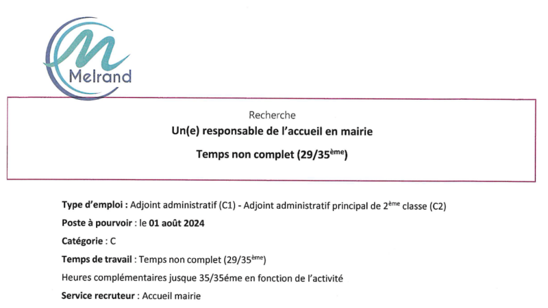 POSTE À POURVOIR – MAIRIE DE MELRAND