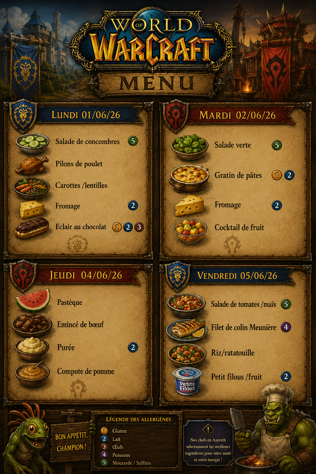 Menus du 01 au 05 Juin