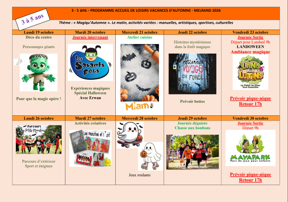 🚸Centre de loisirs pour les vacances d’Octobre