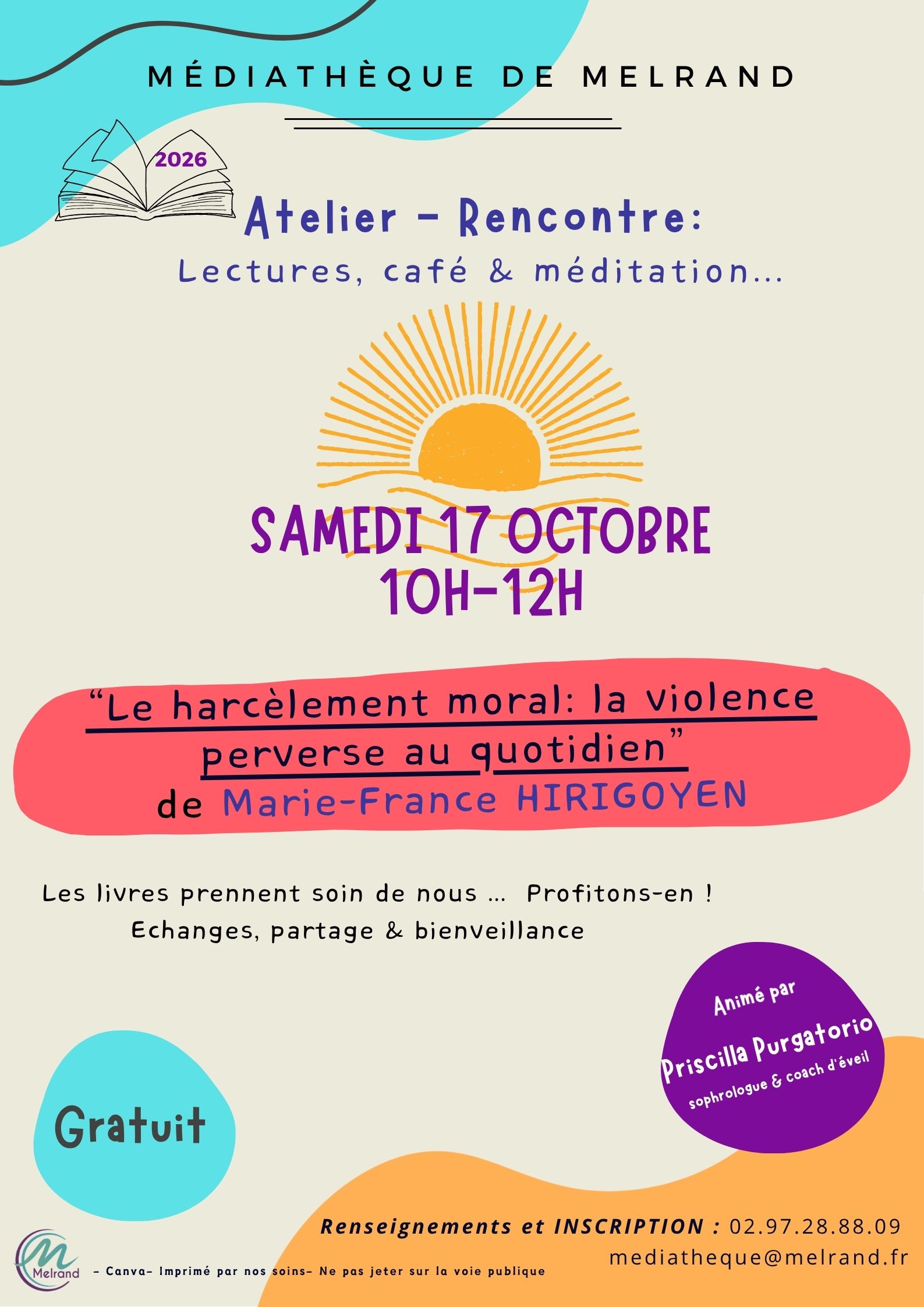 Lectures, café et méditation octobre 2026